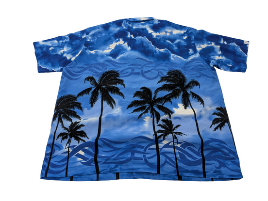 Chemise hawaïenne Ocean current bleue palmiers nuages  taille M #705h