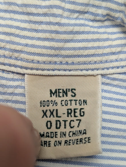 Chemise manches courtes L.L. Bean bleu à rayures gaufrée taille XXL #226msch