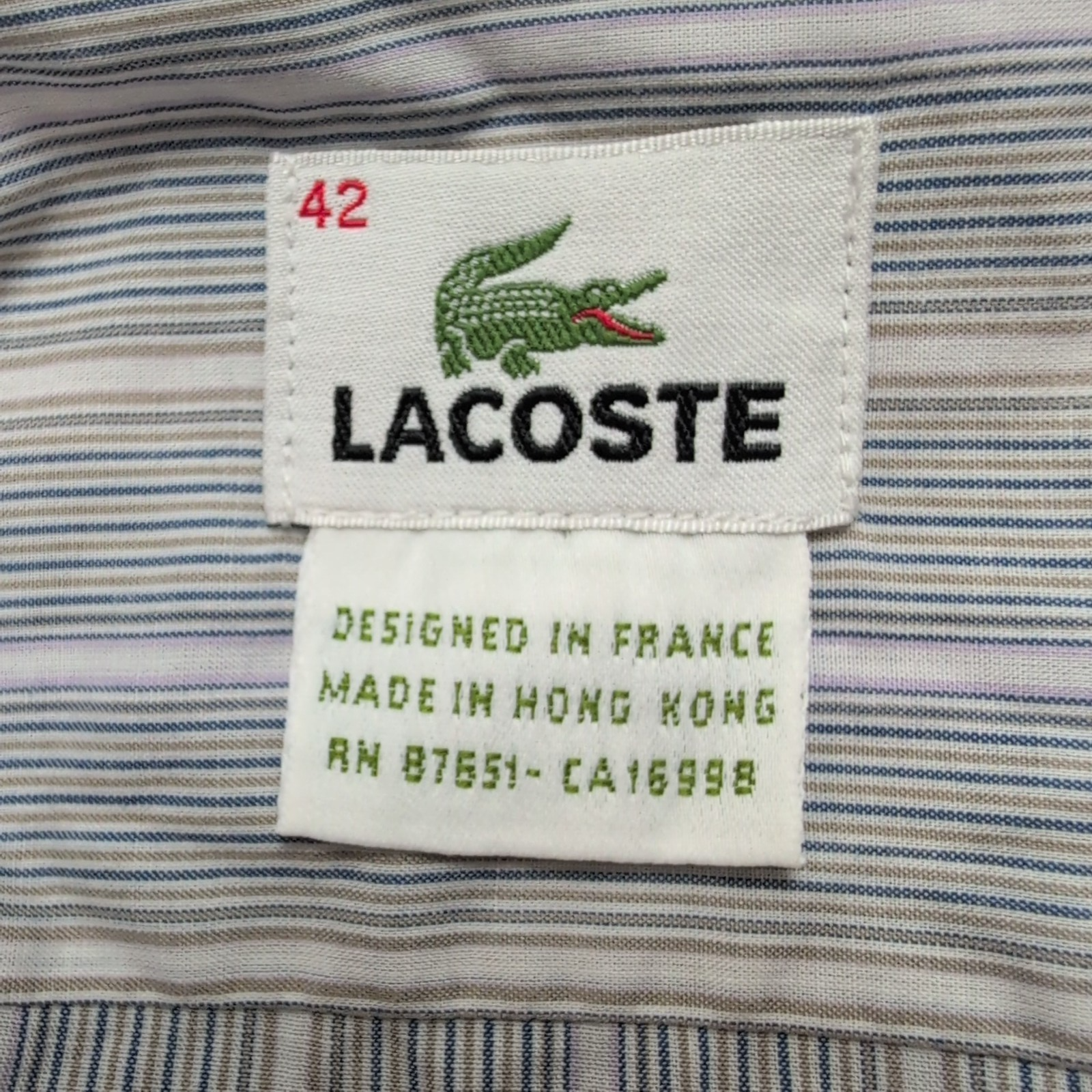 Chemise Lacoste XL Bleu Rayures Made in Hong Kong 100% Coton Été