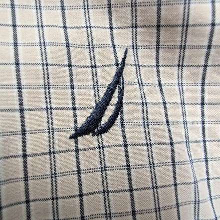 Chemise Nautica carreaux bleu marine écru manches courtes coton taille L
