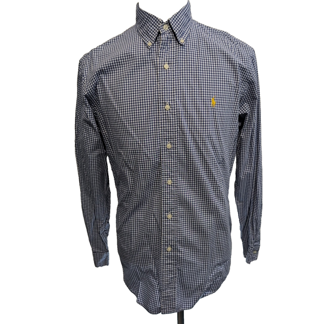 Chemise Ralph Lauren M Bleue Carreaux Classic Fit Shirt Button Down Logo Jaune