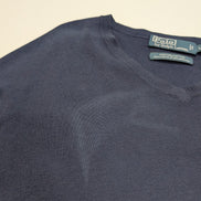 Pull Polo Ralph Lauren L bleu marine col V 100% Pima Cotton logo vert