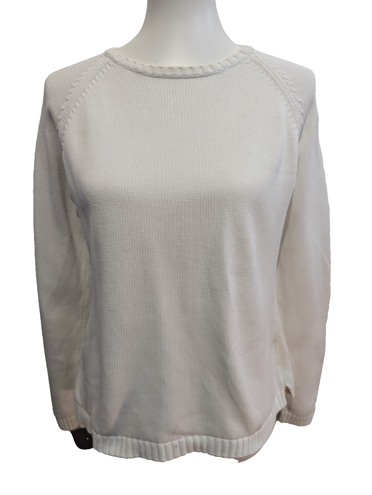 Pull L.L. Bean Femme Vintage Blanc Col Rond Coton - Taille M