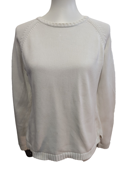 Pull L.L. Bean Femme Vintage Blanc Col Rond Coton - Taille M