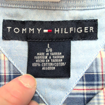 Chemise Tommy Hilfiger Manches Courtes Bleue à Carreaux Coton Logo Brodé T.L