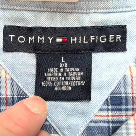 Chemise Tommy Hilfiger Manches Courtes Bleue à Carreaux Coton Logo Brodé T.L