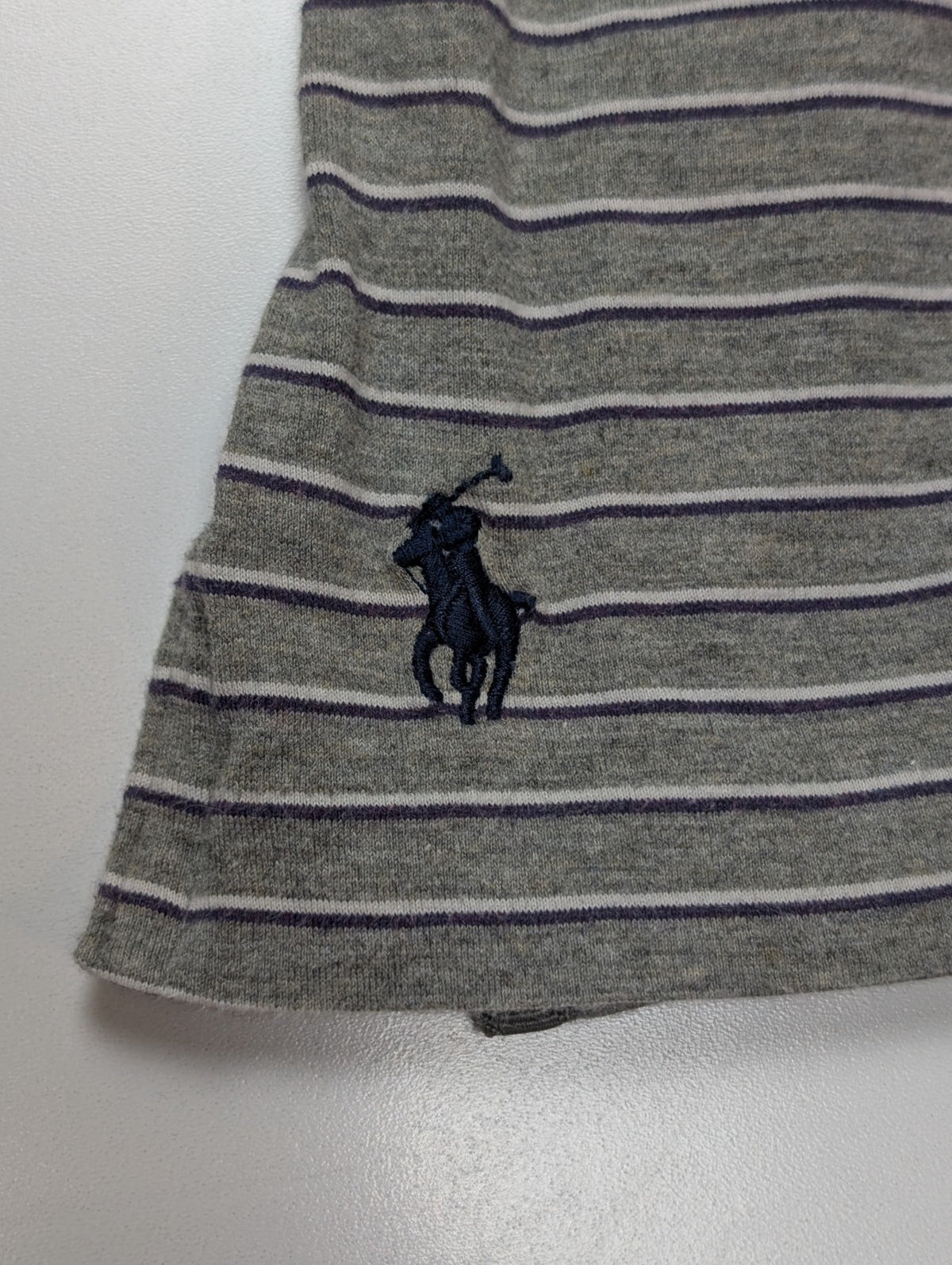 Polo manches courtes Polo Ralph Lauren L gris rayures Pima Lisle logo bas