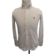 Chemise Ralph Lauren Taille S Blanc Uni Coton Piqué QR Code Logo Marron