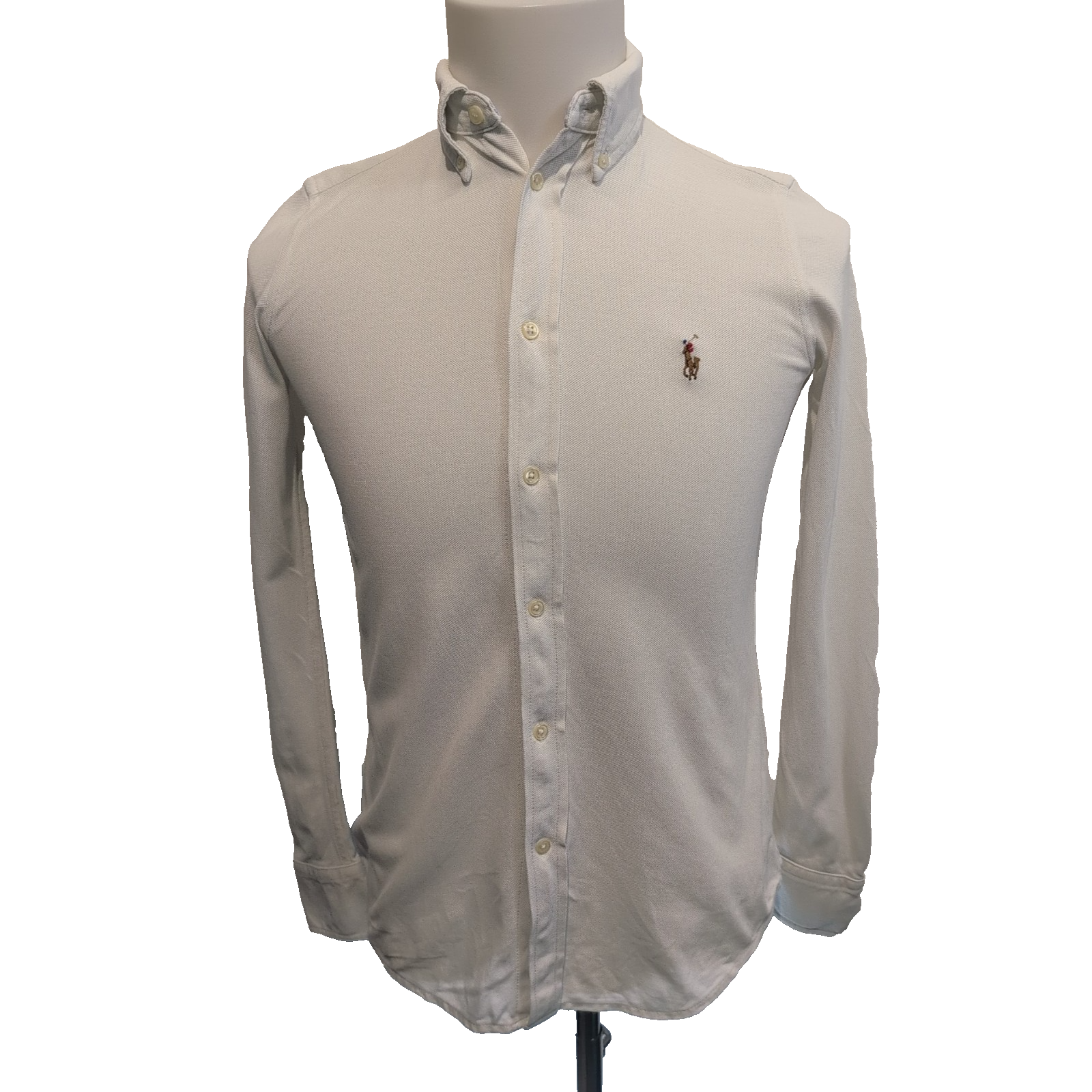 Chemise Ralph Lauren Taille S Blanc Uni Coton Piqué QR Code Logo Marron