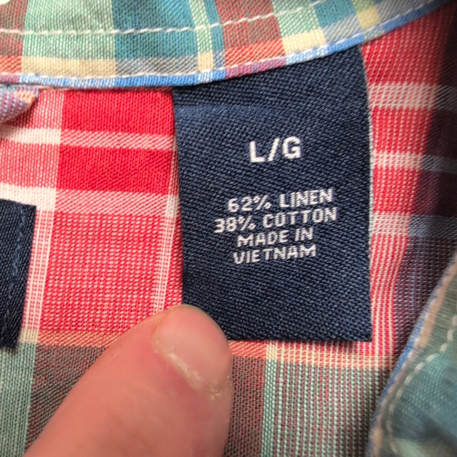 Chemise Chaps rouge à carreaux lin et coton workwear manches courtes à poche XL