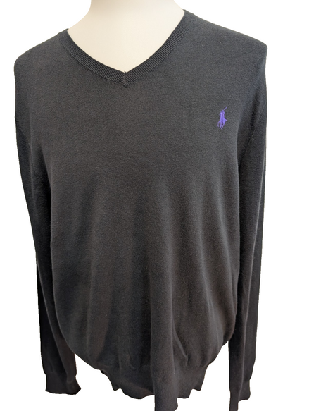 Pull Polo Ralph Lauren Noir Logo Violet - 100% Coton Pima - Taille L - NEUF