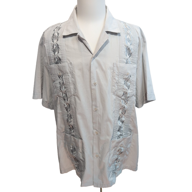 Chemise Guayabera Esquire Taille 2XL Gris Brodée 4 Poches Made in China