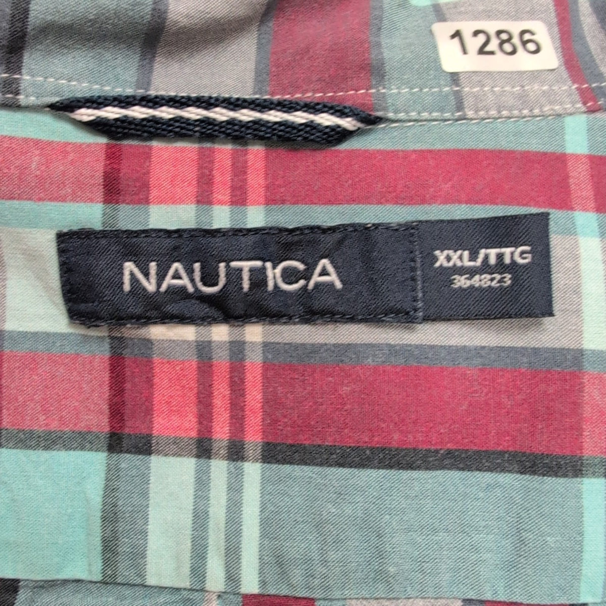 Chemise Nautica XXL Rouge Vert Carreaux 100% Coton Logo Manches Courtes