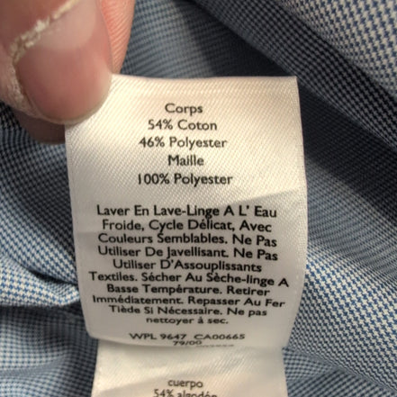 Chemise Eddie Bauer L Bleu Micro Carreaux Poche Homme Boutons Gravés longues mch