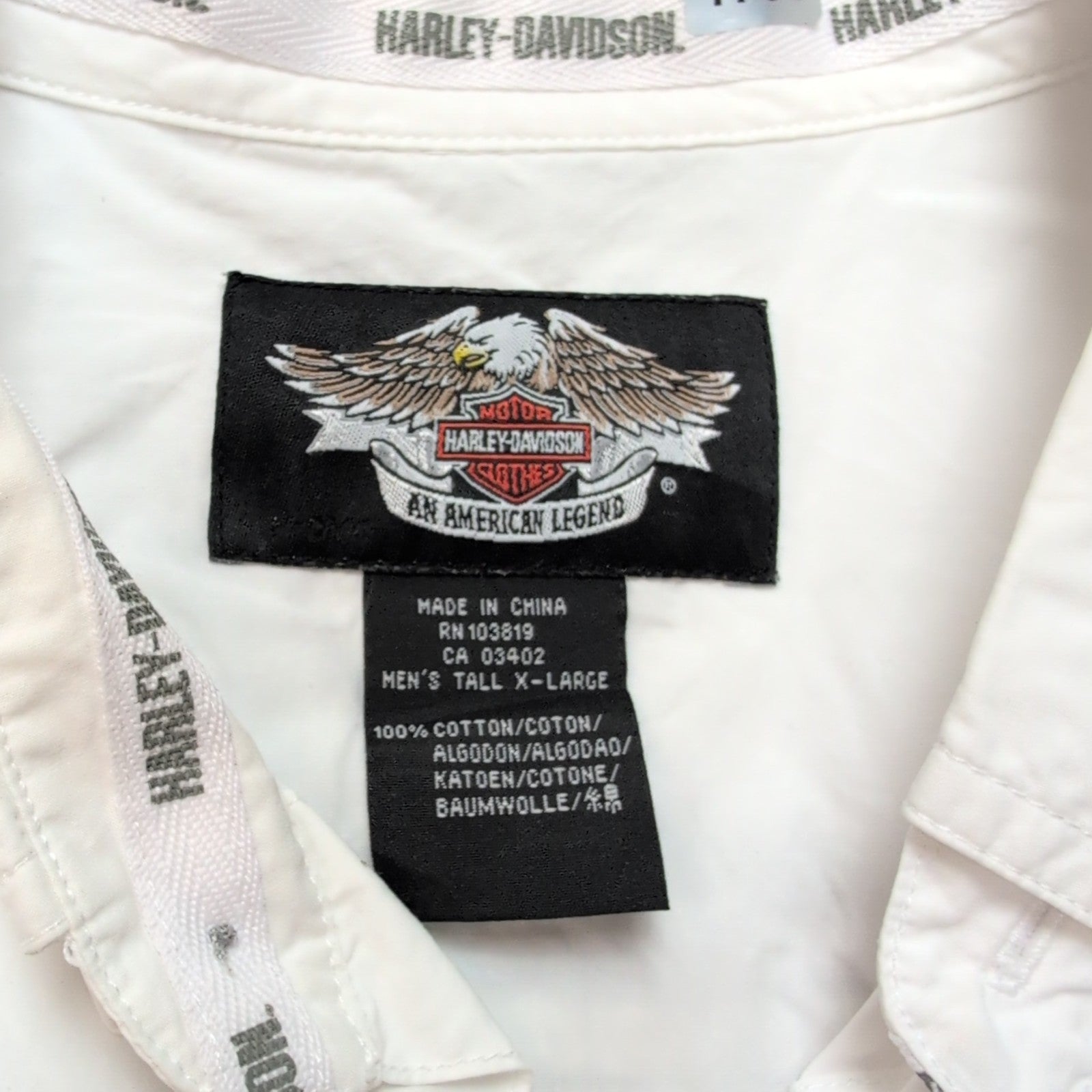 Chemise Harley-Davidson XL Blanche Brodée 100% Coton Boutons Métal HD