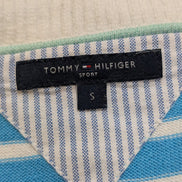 Pull Col V Tommy Hilfiger à rayures Bleu Ciel et Blanc Femme - Taille M