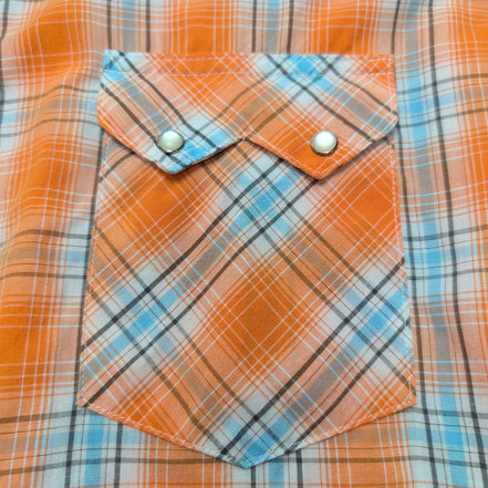 Chemise Wrangler Manches Courtes Orange Carreaux Poches Style Western Taille XXL