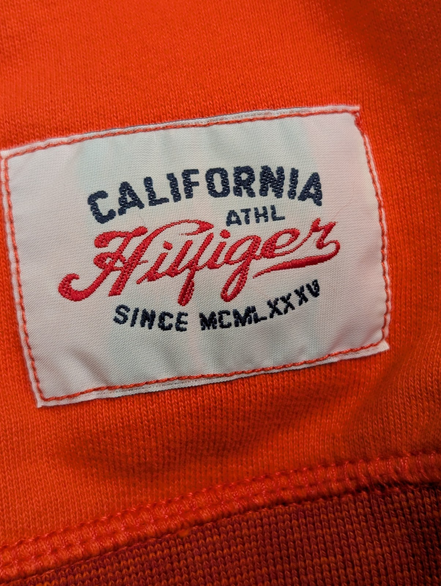 Sweat à Capuche TOMMY HILFIGER Homme XL Orange Vintage Fit Logo Brodé Rare