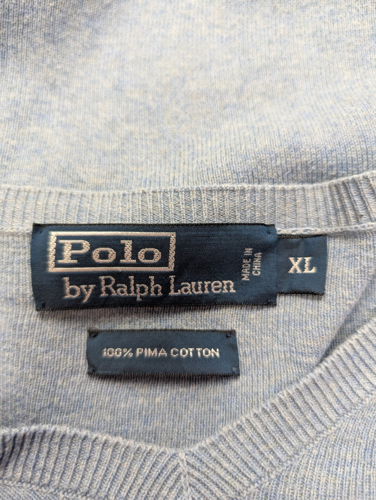 Pull Polo by Ralph Lauren col V bleu gris coton Pima logo taille XL