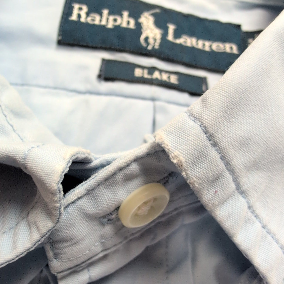 Chemise Ralph Lauren Blake M Bleu Logo Jaune VTG Button Down manches courtes