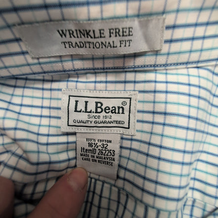 Chemise L.L. Bean blanche à carreaux bleu et vert 1 poche taille L/XL