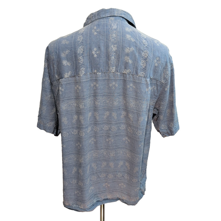 Chemise hawaïenne Bermuda Bay M bleue ananas palmiers 100% soie