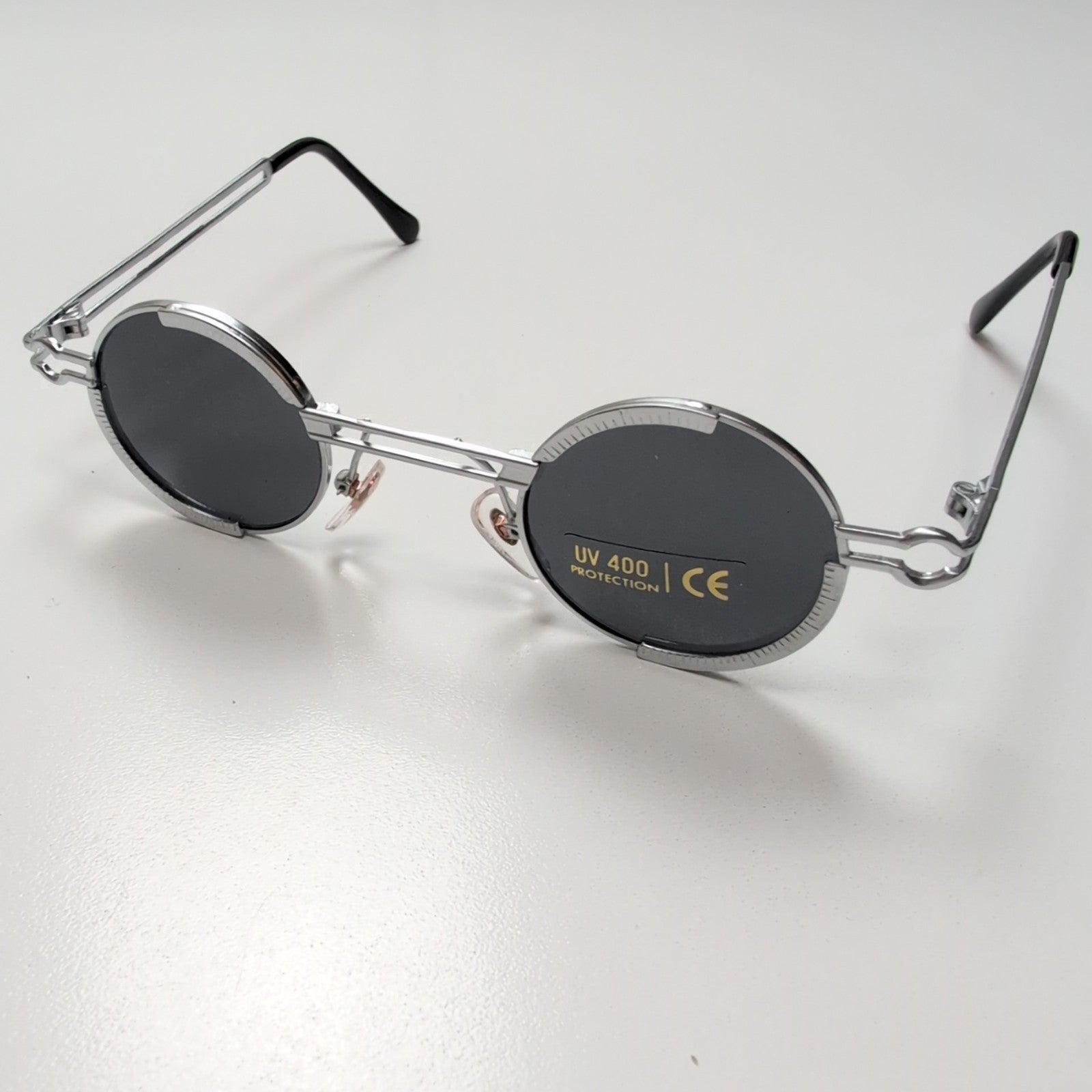 Lunettes de soleil Y2K Branche fine Métal Gris Ronde Hippie ✌️