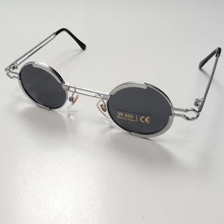 Lunettes de soleil Y2K Branche fine Métal Gris Ronde Hippie ✌️
