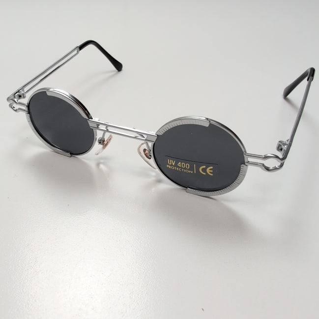 Lunettes de soleil Y2K Branche fine Métal Gris Ronde Hippie ✌️