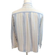 Chemise Tasso Elba Island L XL Lin Coton Beige Bleu Rayures Poche manches longue