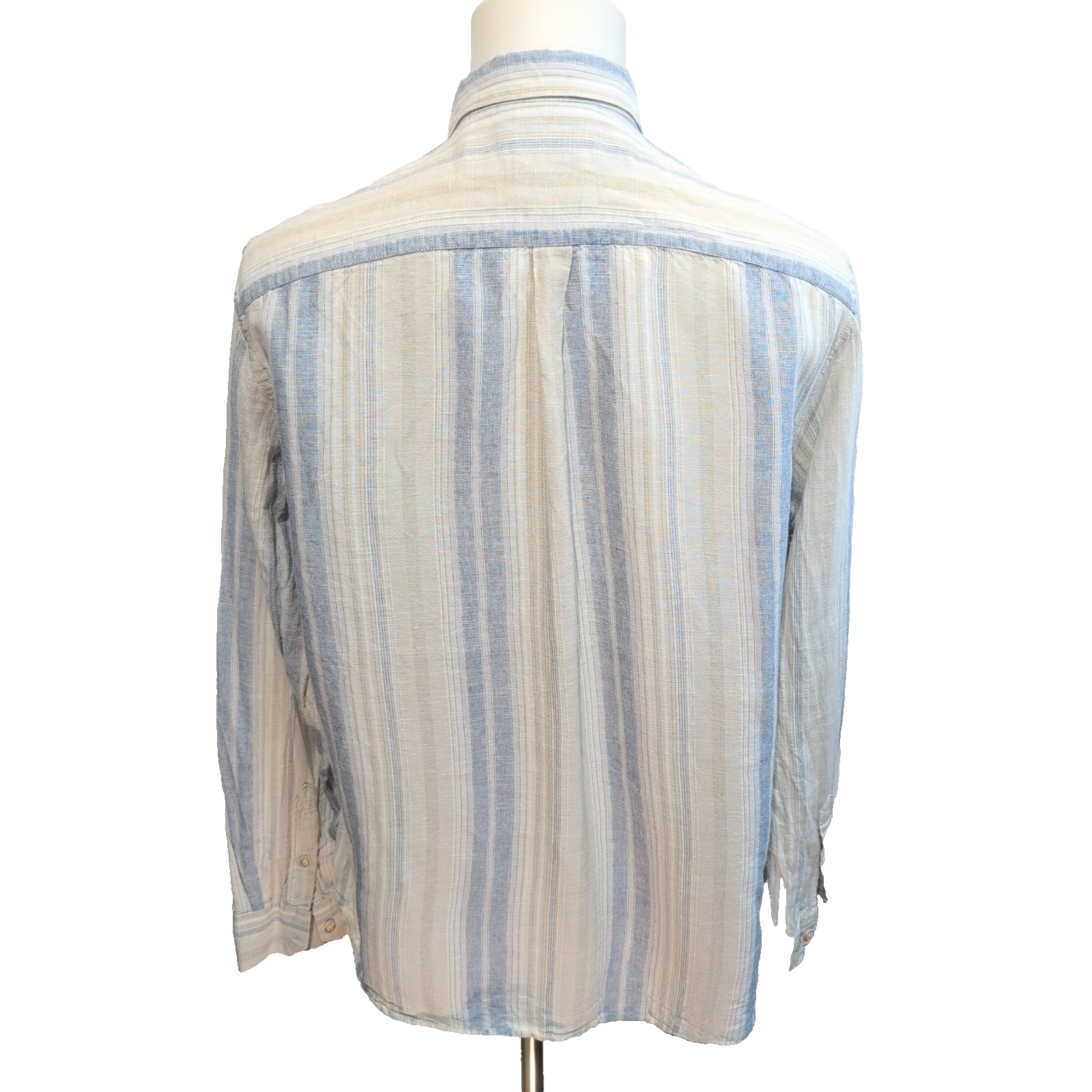 Chemise Tasso Elba Island L XL Lin Coton Beige Bleu Rayures Poche manches longue