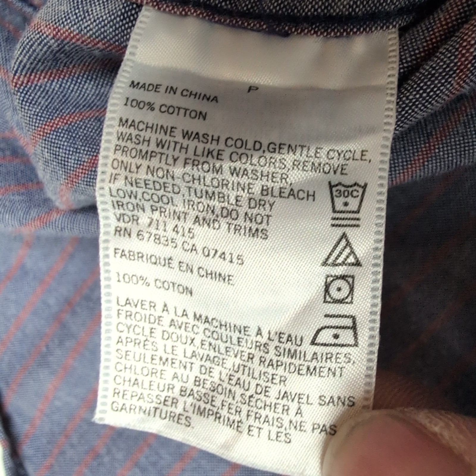 Chemise Nautica S Bleu Rayures Rouges 100% Coton Logo Poche Manches courtes