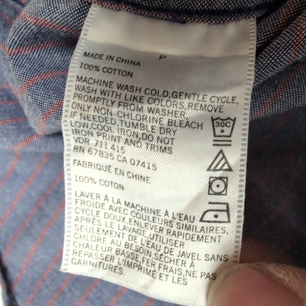 Chemise Nautica S Bleu Rayures Rouges 100% Coton Logo Poche Manches courtes