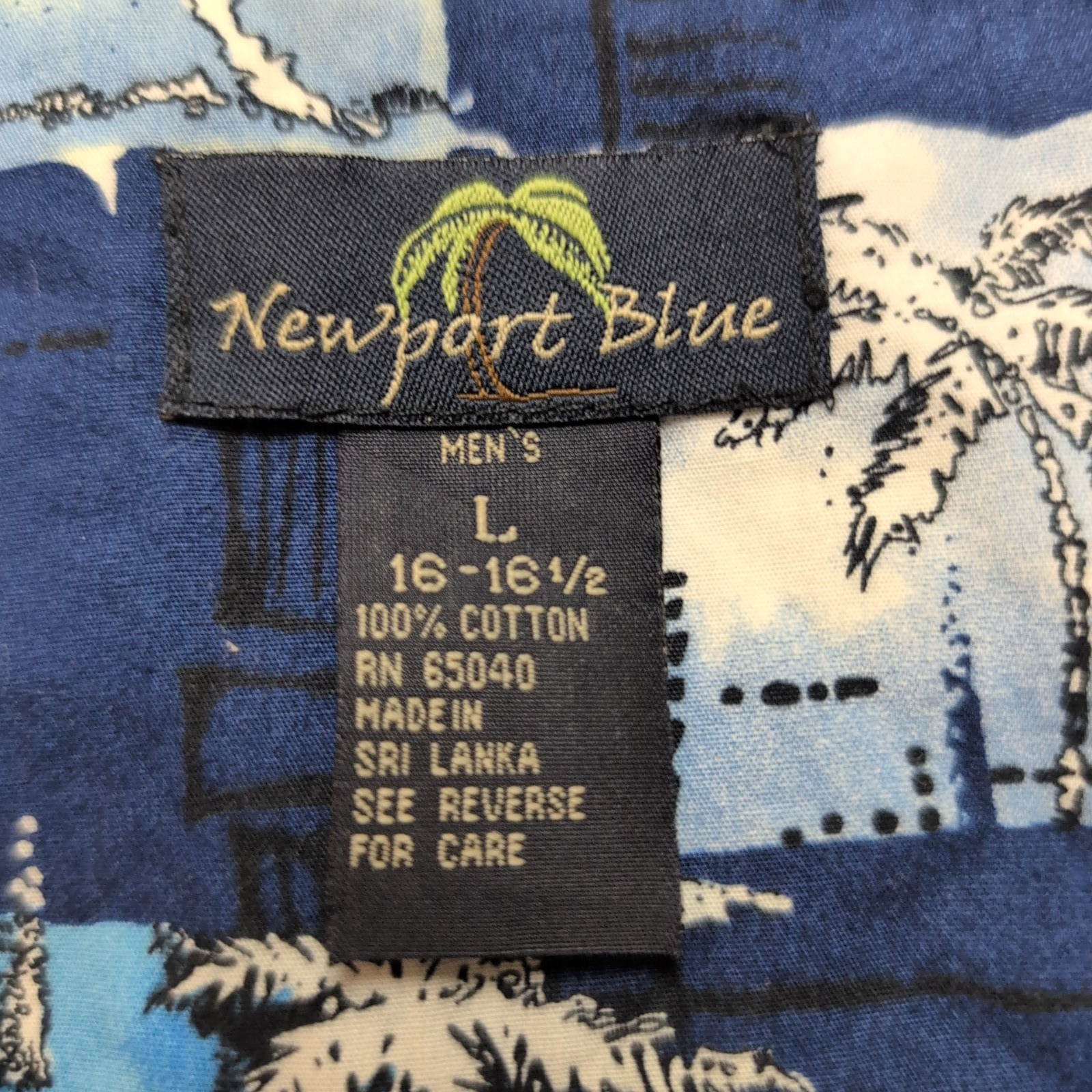 Chemise hawaïenne Newport Blue XL bleu palmiers 100% coton manches courtes