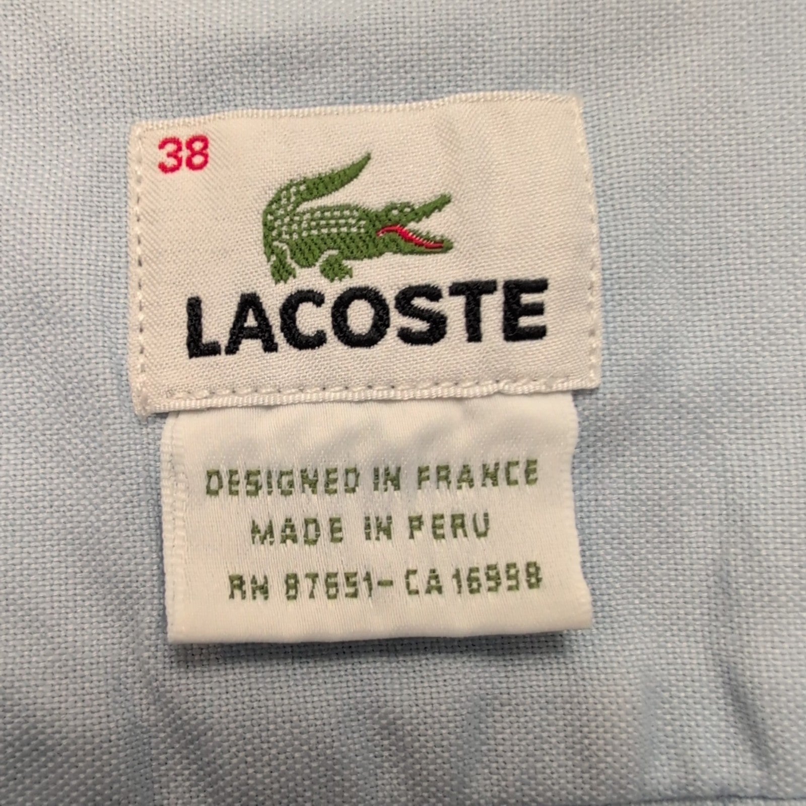 Chemise Lacoste M 38 Bleu Clair Unie Logo Crocodile Brodé Poche manches longues