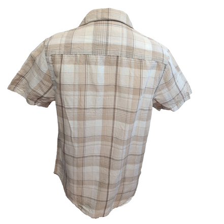 Chemise Perry Ellis Lin Coton Marron Crème Carreaux Manches Courtes Taille M