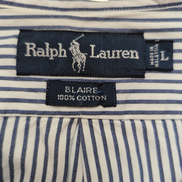 Chemise Ralph Lauren Blaire L Bleu Rayures Logo Rouge Poche manches courtes