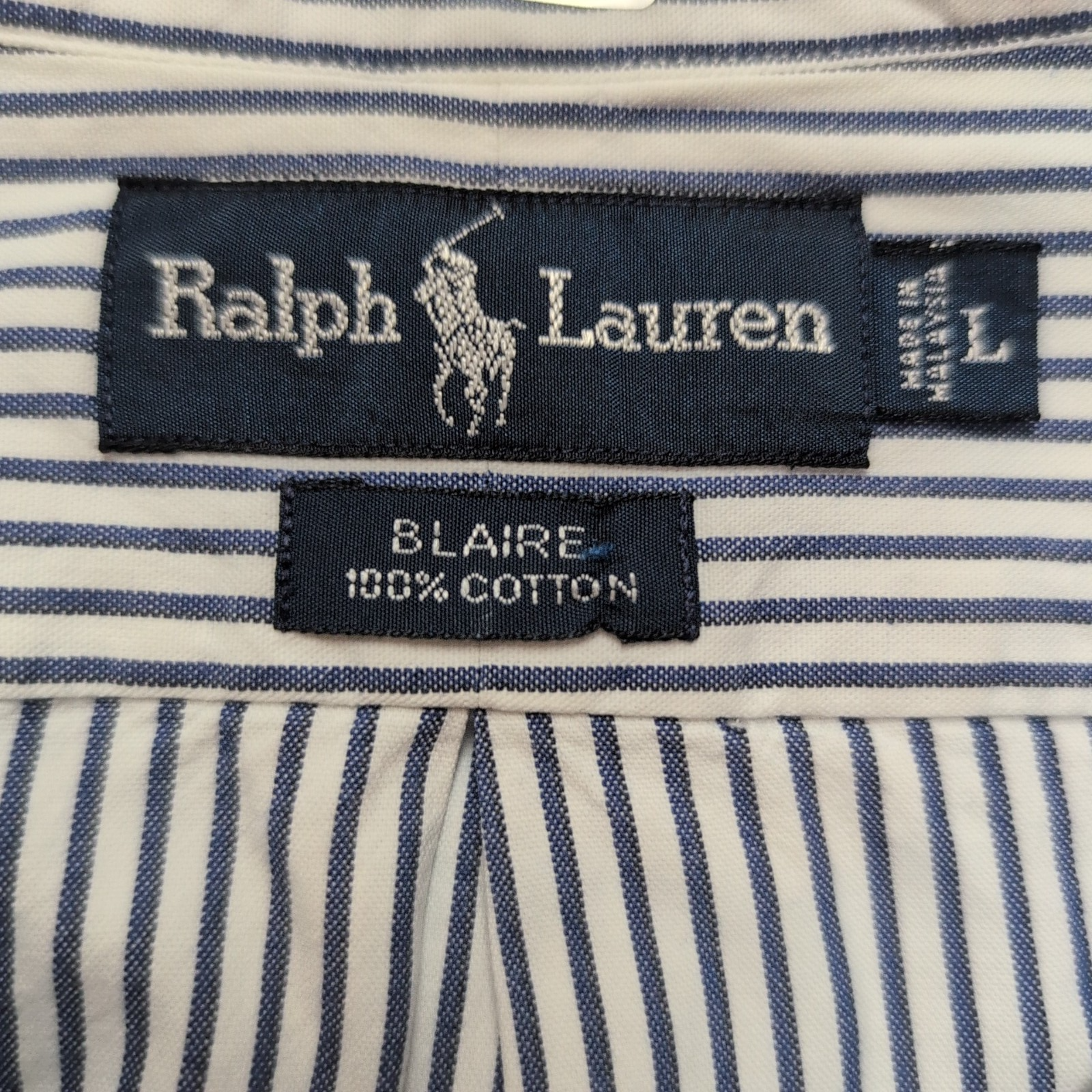 Chemise Ralph Lauren Blaire L Bleu Rayures Logo Rouge Poche manches courtes