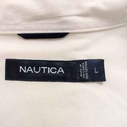Chemise Nautica Taille L Blanc Cassé Coton Épais Logo Brodé Manches longues