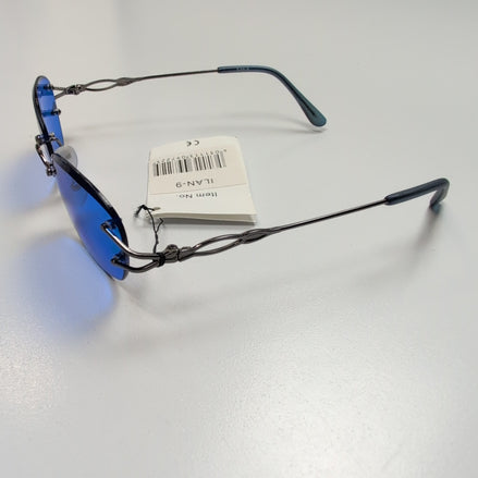 Lunettes de soleil Y2K Branche fine Sans Monture Ovale Bleu Métal Noir