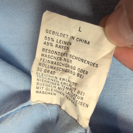 Chemise Nautica L Bleu Clair Rayonne Lin Manches Courtes Logo Brodé Vintage