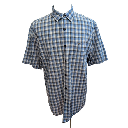 Chemise Nautica Bleu Carreaux 100% Coton Logo Métal Taille L manches courtes