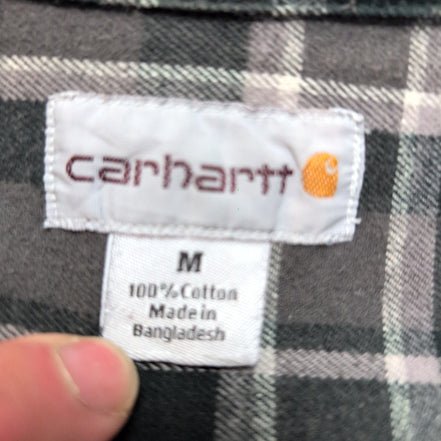 Chemise Carhartt M Flanelle Verte Grise Carreaux 100% Coton 2 Poches