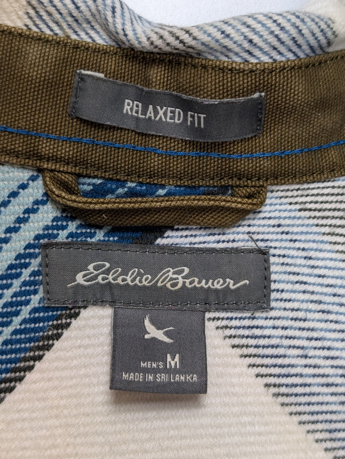 EDDIE BAUER Flanelle Bleu Blanc M Comme Neuve TACHE MINIME Coton Épais | 327S