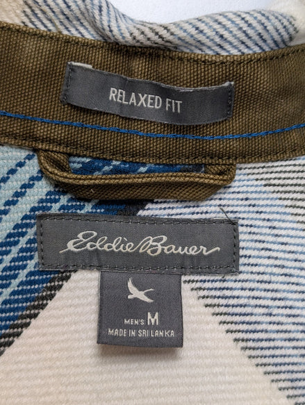 EDDIE BAUER Flanelle Bleu Blanc M Comme Neuve TACHE MINIME Coton Épais | 327S