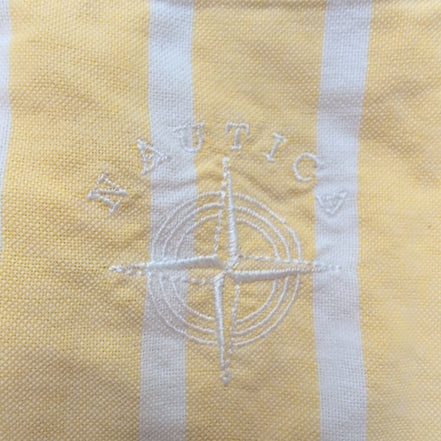 Chemise Nautica L Jaune Pâle Rayures 100% Coton Logo Boussole Rare