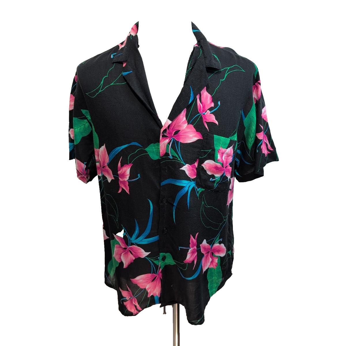 Chemise Hawaïenne The Hawaiian USA Rayonne Noir Fleurie Taille M manches courtes