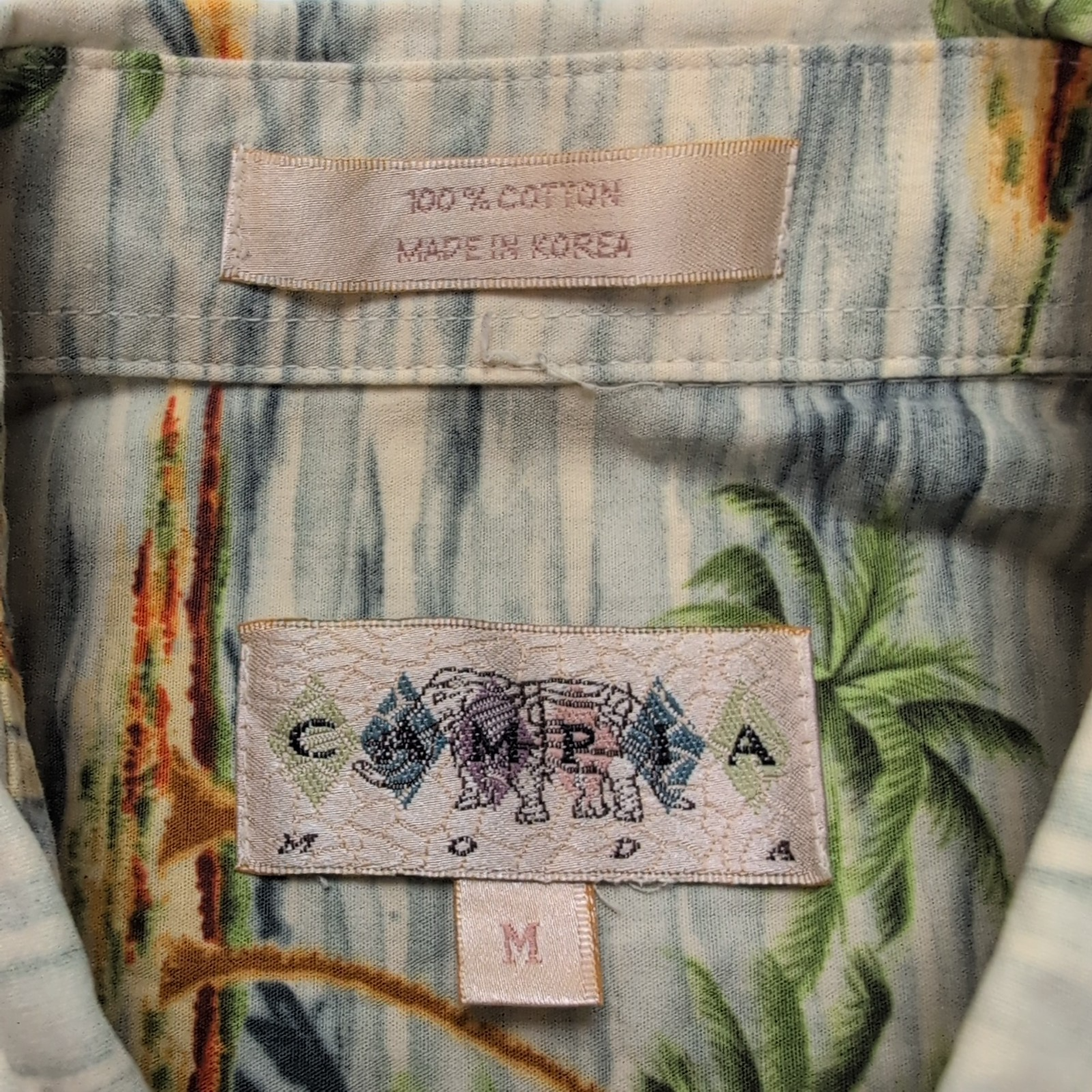 Chemise Hawaïenne Campia Moda Verte Voiliers Palmiers Coton Taille M