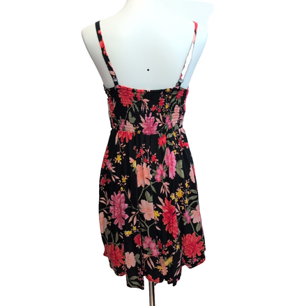 Robe d'été Fleurie Taille M Noire Rose 100% Viscose Bretelles Réglables
