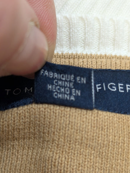 Pull Tommy Hilfiger Homme Col V Losanges Arlequin Gris & Marron - Taille M